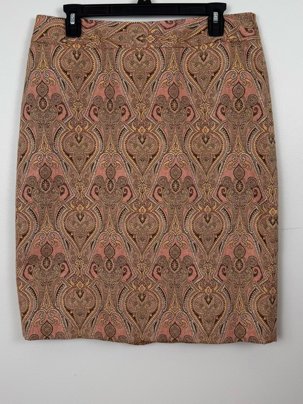 Talbots Old Money Pink Tan Jacquard Silk Blend Pencil Skirt Size 10